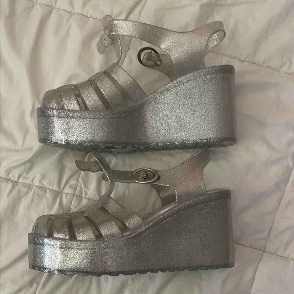Pandora Shimmering Silver Platform jelly shoes